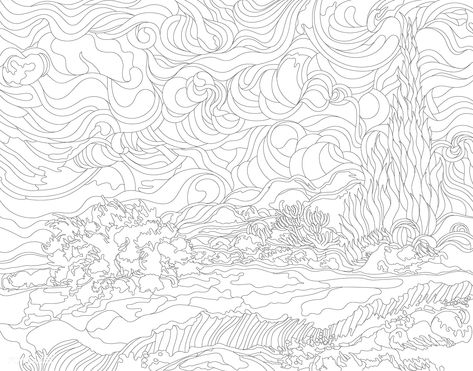 Wheat Field with Cypresses (1889-1890) by Vincent van Gogh : adult coloring page | free image by rawpixel.com / manotang Van Gogh Wheat Field, Van Gogh Coloring, Wheat Field With Cypresses, Visual Analysis, Free Coloring Pages For Adults, Hawk Tattoo, Number Painting, Starry Night Art, Free Illustration Images