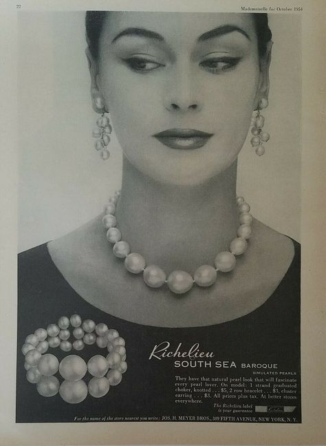 Anne Gunning, 50s Jewelry, Baroque Necklace, Jewelry Ad, 1950s Jewelry, Earrings Beads, Magazine Advertisement, Goodwood Revival, Jewelry Ads