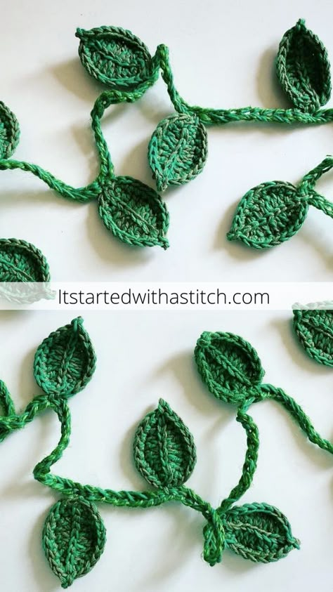 Crochet Leaf Garland Tutorial, Crochet Leafy Vine Pattern, Sunflower Crochet Garland, Crochet Ivy Garland, Crochet Vines Pattern, Flower Crochet Garland, Crochet Flower Garland Pattern, Crochet Leaves Garland, Crochet Leaf Garland Free Pattern