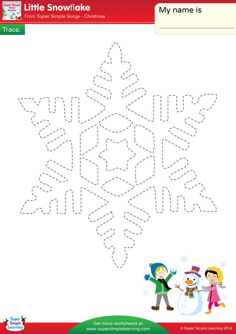 Snowflake Tracing, Snowflake Worksheet, Christmas Tracing, Winter Kindergarten Activities, Classroom Songs, Super Simple Songs, Winter Kindergarten, Seasons Art, Program Ideas