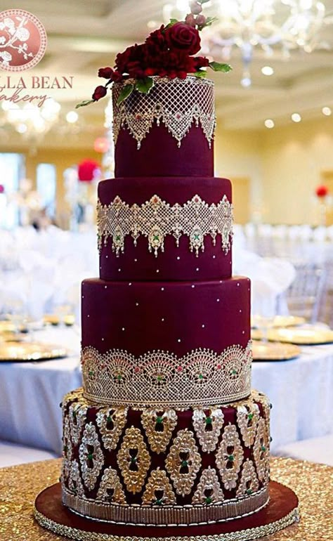 Sexy Wedding Cake !!!! Wedding Cakes Maroon, Burgundy Wedding Cake, Resepi Biskut, Asian Couture, Quinceanera Cakes, Edible Lace, Lace Wedding Cake, Floral Wedding Cakes, Indian Wedding Cakes