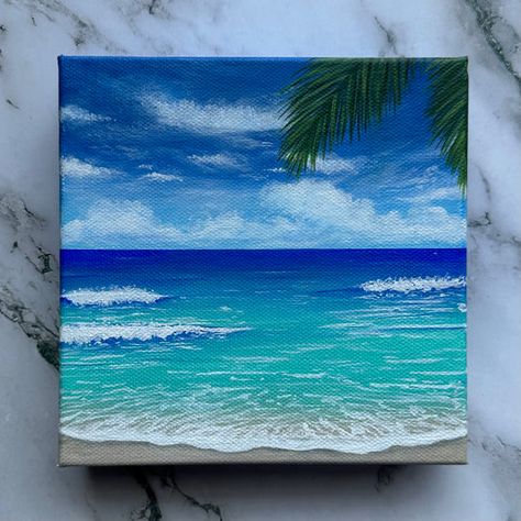 Ocean Painting Easy, Acrylic Beach Painting, Behr Inspired Painting, Beachy Paintings, Paint Ocean, Canvas Art Painting Abstract, Easy Landscape Paintings, Wine And Canvas, 3d Art Drawing