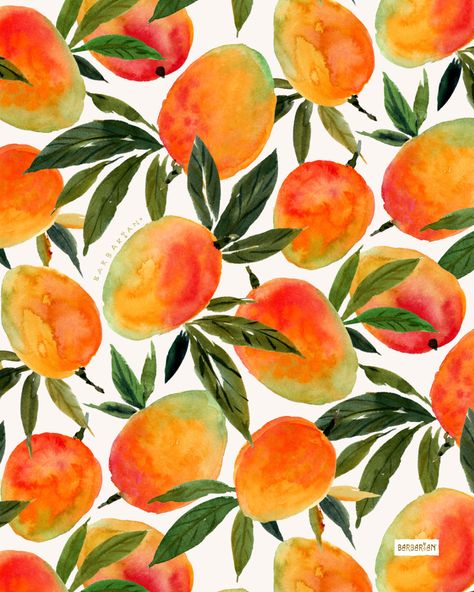 GO MANGO GO – BARBARIAN by Barbra Ignatiev | Bold colorful art Mango Watercolor, Mango Painting, Mango Wallpaper, Barbra Ignatiev, Mango Pattern, Tropical Fruit Pattern, Mango Print, Stamp Earrings, Mango Color