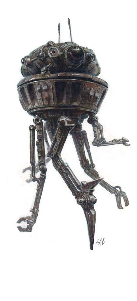 Viper Probe Droid - art by Christopher Burdett Probe Droid, Yuuzhan Vong, Gaming Items, Edge Of The Empire, Space Pirates, Battle Droid, Star Wars Characters Pictures, Star Wars Droids, Character Pictures