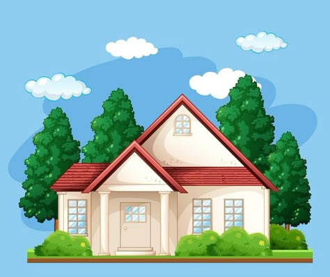 Vector Background Design, Front Of A House, Free Vector Backgrounds, House Cartoon, House Clipart, Nature Background Images, Cartoon House, House Drawing, Musical Notes