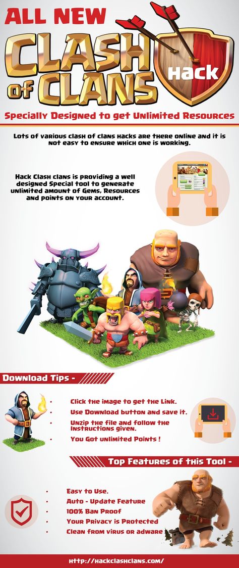 Several websites claim that their clash of clans hack works and you will be asked to complete a survey or accomplish a prerequisite that will only lead you to a fake download. Needless to say, all hack sites for COC were a scam. Check this out http://hackclashclans.com/ for more info. Clash Of Clans Hack, Clash Of Clans