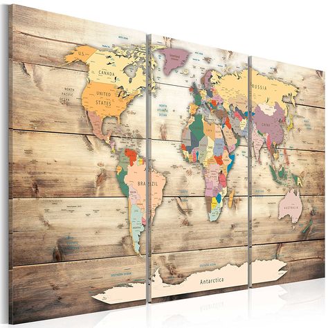 murando® New! Pinboard map 120x80 cm (47,2 by 31,5 in) - 3 colours to choose - image printed on non-woven canvas with cork backing - poster - pin board - world map k-C-0035-p-f: Amazon.co.uk: Kitchen & Home Cork Map, World Map Painting, Original Wall Decor, World Map Art, Painting Canvases, Art Carte, Mdf Frame, Map Painting, Banksy