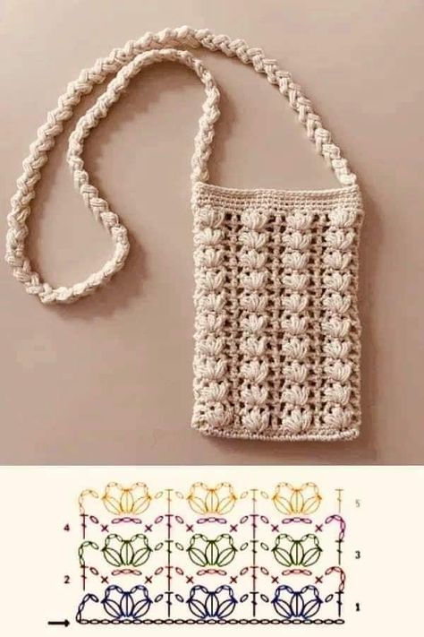 Crochet Straps For Bags, Crochet Phone Bag, Phone Bag Crochet, Crocheted Purse, Crochet Backpack Pattern, Crochet Mobile, Crochet Stitches Guide, Free Crochet Bag, Crochet Backpack