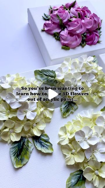 How To Paint 3d Flowers, Piped Paint Flowers, Acrylic Painting 3d, 3d Acrylic Flowers, Flower Painting Videos, Acrylic Flower Painting, Witch Crafts, Piping Flowers, Icing Piping