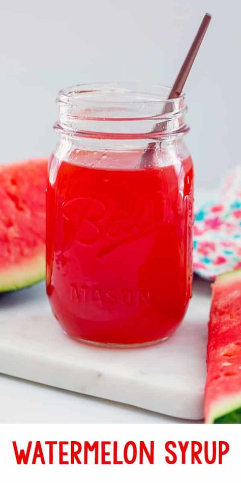 Watermelon Simple Syrup Recipe, Watermelon Syrup Canning, Watermelon Syrup Recipes, Homemade Fruit Syrup For Drinks, Watermelon Simple Syrup, Fruit Simple Syrup Recipe, Fruit Syrup Recipe, Watermelon Syrup, Watermelon Juice Recipe