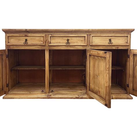 Rustic Pine Sideboard - Large Pine Sideboard - La Fuente Imports Rustic Pine Furniture, Sideboard With Drawers, Colonial Chair, Classic Cabinets, Mexican Furniture, Pine Sideboard, Pine Furniture, Furniture Wax, Trestle Dining Tables