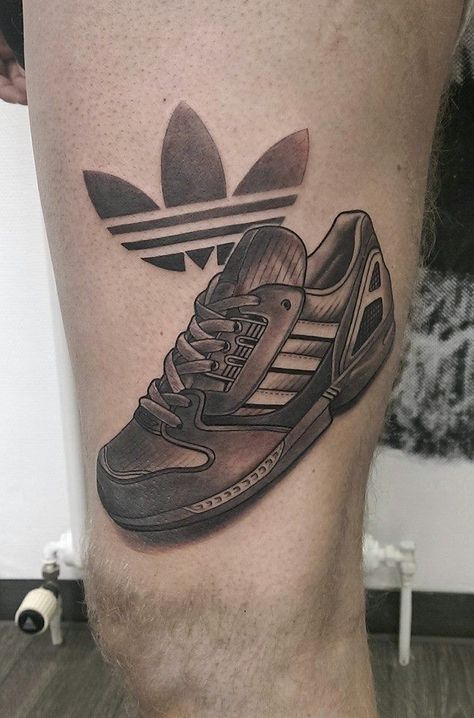 #sorrymomtattoo #dennisbebenroth #sneakerfreaker #blackandgreytattoo #adidoes #adidas #3stripes #fresh Tattoo Adidas, Adidas Tattoo, Sorry Mom Tattoo, Black And Grey Tattoos, All Tattoos, Adidas, Tattoos