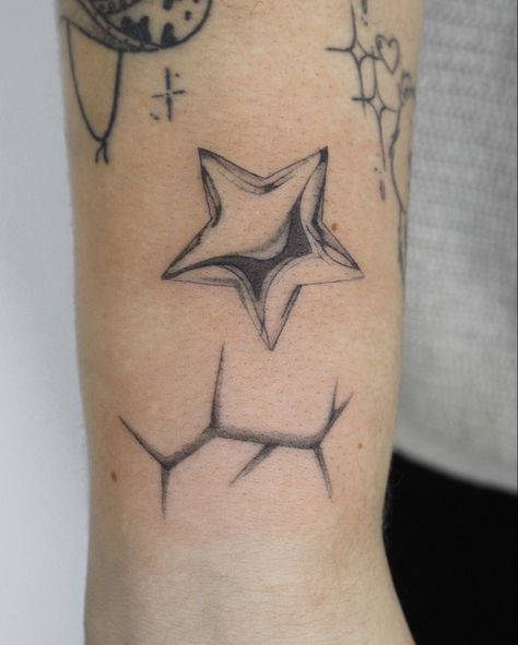 Star With Eye Tattoo, Suprasternal Notch Tattoo, Chrome Star Tattoo, Silver Tattoo, Funky Tattoos, Sigil Tattoo, Star Tattoo, Dainty Tattoos, Dream Tattoos