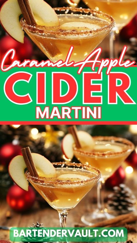 51 Christmas Cocktail Recipes for a Festive 2024 Holiday 42 Caramel Apple Cider Martini, Martinelli Sparkling Cider Cocktail, Caramel Apple Martini Recipe, Caramel Vodka Martini, Thanksgiving Martinis, Apple Martini Recipe Vodka, Caramel Vodka Recipes, Apple Cider Martini Recipe, Holiday Cocktails Thanksgiving