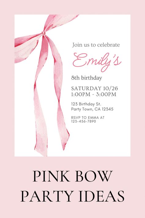 Sharing my favorite ideas for a pink bow theme party on the blog. #bowparty #bow #bowinvitation #bowbirthday Bow Themed Birthday Party Aesthetic, Pink Bow Invitation, Pink Bow Themed Birthday Party, Bow Party Ideas, Bow Themed Birthday Party, Bow Theme, Bow Invitation, Bow Birthday, Bow Party