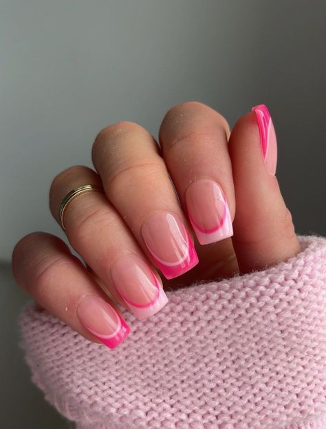 Pink Tip Nails, Custom Press On Nails, Smink Inspiration, Simple Gel Nails, Summery Nails, Girly Acrylic Nails, Short Square Acrylic Nails, Nail Swag, Acrylic Nails Coffin Short