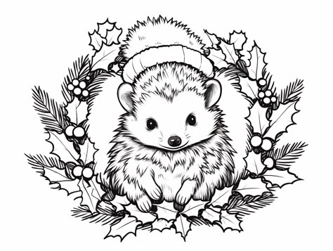 illustration of Merry Christmas hedgehog Christmas Hedgehog Drawing, Christmas Pyrography, Christmas Hedgehog, Christmas Colouring Pages, Christmas Coloring Page, Hedgehog Drawing, Hedgehog Christmas, Mandala Turtle, Christmas Colouring