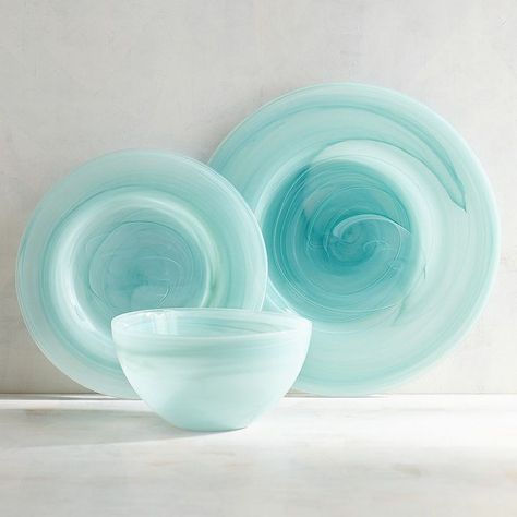 Turquoise Alabaster Glass Dinnerware *Affiliate Link* Coastal Dinnerware, Coastal Cabin, Glass Dinnerware, Papasan Chair, Indoor Patio Furniture, The Dinner, Ceramic Plate, Pier 1 Imports, Dish Sets