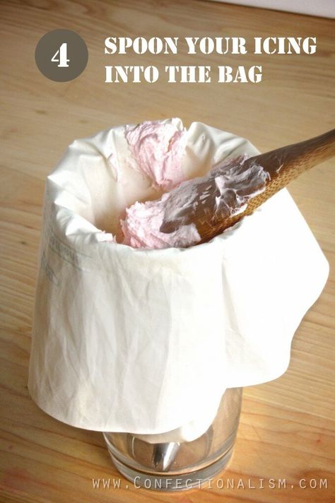 Confectionalism | Baking Tips!- Filling an Icing Bag - Confectionalism Frosting For Decorating, Almond Flour Baking, Best Frosting, Football Cupcakes, Frosting Techniques, Baking With Almond Flour, Baking Hacks, Baking Basics, Icing Tips