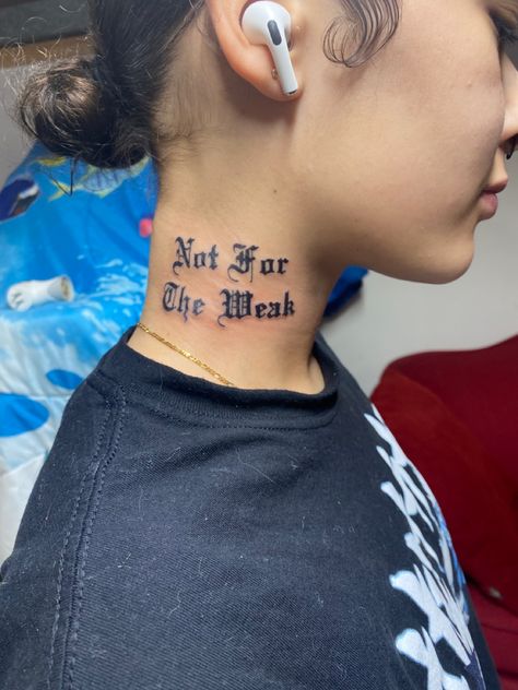 Sick Neck Tattoos Women, Meaningful Neck Tattoos Women Unique, 1 Of 1 Neck Tattoo, Under Chin Tattoo Woman Words, Sonder Neck Tattoo, Neck Tattoo Quote, Behind The Ear Tattoo Ideas Words, Neck Word Tattoo, Tattoo In Front Of Ear