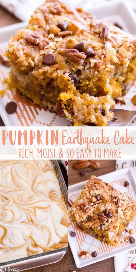 Gooey Pumpkin Cake, Pumpkin Earthquake Cake, Earthquake Cake Recipes, Pumpkin Spice Cake Recipe, Pumpkin Cake Easy, Earthquake Cake, Spice Cake Recipes, Up Cake, Pumpkin Recipes Easy