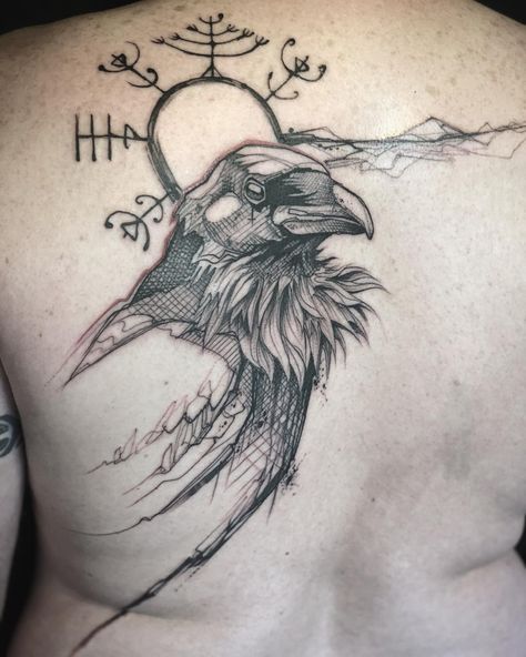 Merci David #crow #crowtattoo #raventattoo #runes #runetattoo #sketch #skulltattoo #graphictattoo #blacktattoo #blackworkers #blackworkerssubmission #faubourgtattooclub #loiseautattoo Rabe Tattoo, Rune Tattoo, Crow Tattoo, Norse Tattoo, Raven Tattoo, Bff Tattoos, Hummingbird Tattoo, Poke Tattoo, Line Work Tattoo