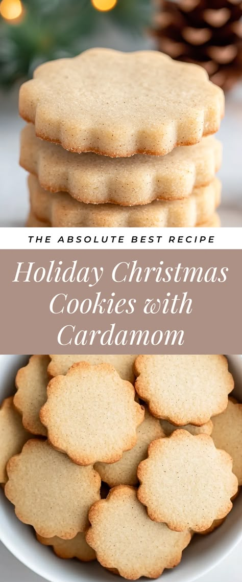 These Holiday Christmas Cookies with Cardamom are a festive treat you won't want to miss! With their warm spice and delightful flavor, they’re perfect for celebrating the season and sharing with loved ones at gatherings. Cardamom Cutout Cookies, Cardamom Shortbread Cookie Recipe, Almond Cardamom Cookies, Almond Shortbread Cookies With Amaretto, Cardamom Christmas Cookies, Holiday Spice Cookies, Lemon Cardamom Cookies, Cardamom Spice Cookies, Swedish Cardamom Cookies