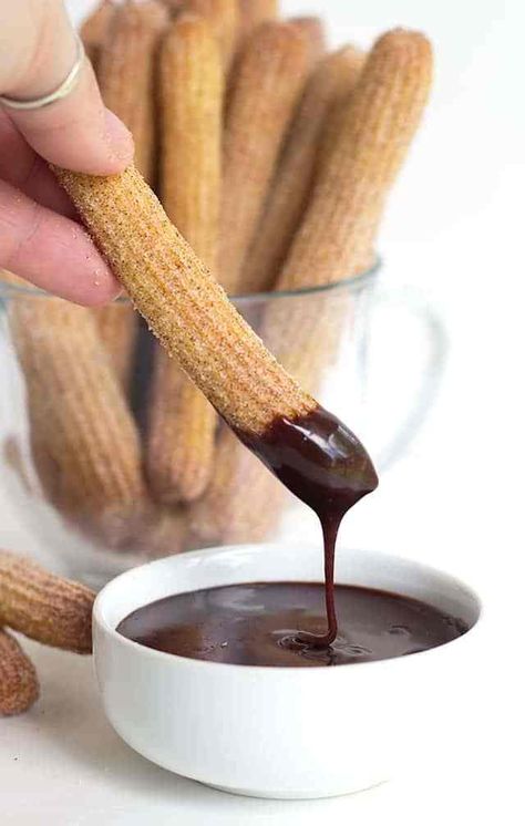 Healthier Alternatives to Your Favorite Fried Foods – SheKnows Baked Churros, Churro Ice Cream, Homemade Churros, Churros Recipe, Mexican Dessert, Chocolate Sauce, Fried Food, Cookie Dough, Mexican Food Recipes