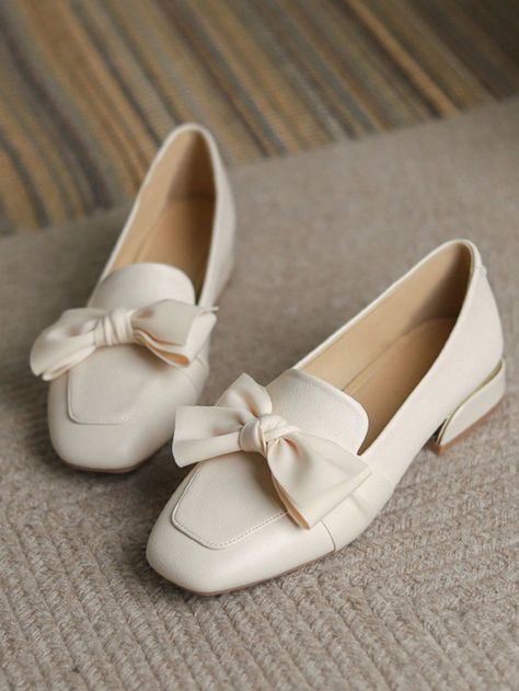 Women Bow Decor Square Toe Flats, Elegant White Outdoor Loafer FlatsI discovered amazing products on SHEIN.com, come check them out! Square Toe Flats, Bow Decor, Girly Shoes, Elegant Shoes, Fashion Sandals, Vintage Shoes, Amazing Products, Loafer Flats, Shoes Flats