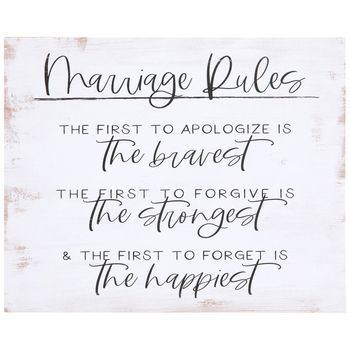 Get Marriage Rules Wood Wall Decor, Gray and White, 8 x 10 x 1.50 Inches online or find other Wedding Decor products from Mardel.com Marriage Rules, Marriage Help, Best Marriage Advice, Wedding Toasts, Wood Wedding, Good Marriage, Marriage Tips, Marriage Quotes, Easy Food