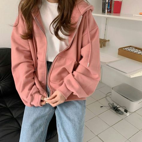 Pink Hoodie Outfit, Pink Jacket Outfit, Korean Casual Outfits, Quick Outfits, Jacket Outfit, Easy Trendy Outfits, So Nice, 가을 패션, Cute Simple Outfits