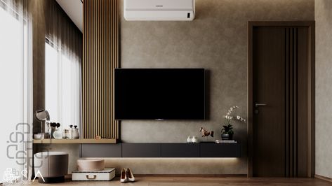 Tv Unit With Mirror, Mirror Bedroom Design, Guestroom Design, Mirror Bedroom, Furniture Studio, Aesthetic House, Dream Interior, Studio Flat, Tv In Bedroom