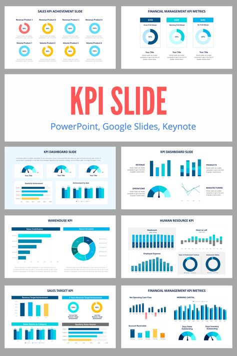 $3.99 . KPI slides for business presentation - compatible in PowerPoint, Google Slides, and Keynote. Ready animated slides, easy to edit. #KPI #Slides #PowerPoint #Keynote #GoogleSlides #Design #Template Kpi Presentation Design, Kpi Infographic, Kpi Business, Dashboard Design Template, Excel Dashboard Templates, Dashboard Examples, Data Science Learning, Microsoft Excel Tutorial, Data Dashboard