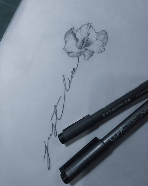 maybe put exhale as the phrase w/ gladiolus Gladiolus Tattoo With Name, Gladiola Flower Tattoo, Stay Wild Tattoo Fonts, August Birth Flower Tattoo Gladioli, Gladiolus Tattoo Simple, Gladioli Drawing, Gladiolus Tattoo Design, Gladioli Tattoo, Gladiolas Tattoo