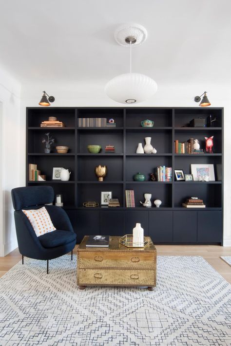 20 Beautiful Bookcase Designs | HGTV Home Loft Office, Bookshelves Decor, Office Bookshelves, Beautiful Bookshelf, Loft Office, Bookcase Design, Bookshelf Styling, Bookshelf Design, Flex Room