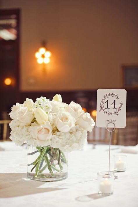 White Rose Centerpieces, White Centerpiece, Hydrangea Arrangements, Rose Centerpieces, Flower Centerpieces Wedding, Black Tie Wedding, Wedding Table Centerpieces, Austin Wedding, Table Flowers