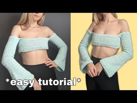 Crochet Bandeau Top, Paw Crochet, Flare Sleeves Pattern, Crochet Bra Top, Crochet Long Sleeve Tops, Crochet Shrug Pattern, Crochet Bra, Crochet Shrug, Flare Sleeves