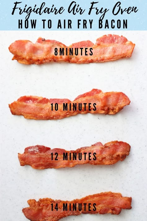 How to air fry bacon in the Frigidaire air fry oven Cooking Bacon In Air Fryer Oven, How Long To Cook Bacon In Air Fryer, Air Dry Bacon, Bacon Air Fryer Time, Airfryer Bacon Recipe, Air Fry Bacon In Oven, Air Frying Bacon, How To Make Bacon In The Air Fryer, Bacon In Airfryer