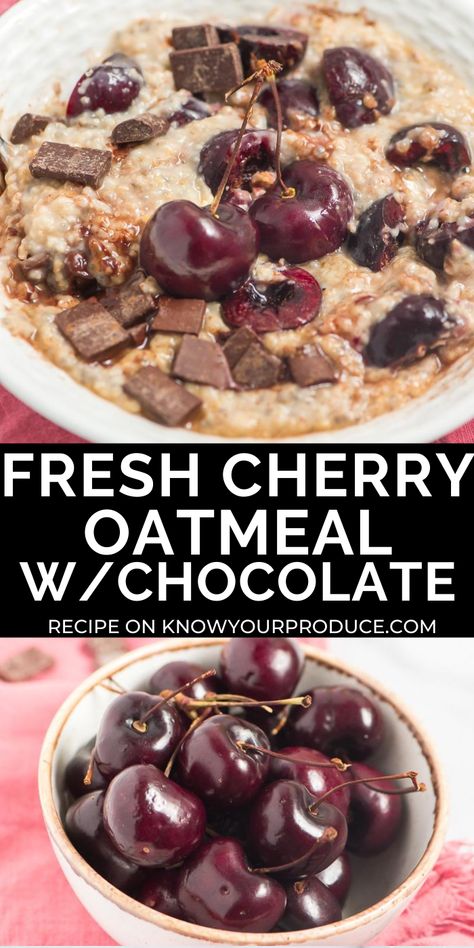 Cherry Oatmeal with Chocolate Chunks is like dessert for breakfast! Quick cook oats with a hint of cinnamon, sweetened with maple syrup, and a little bit of vanilla oat milk to add even more creaminess topped with pitted cherries and chocolate chunks. Oatmeal With Chocolate, Oatmeal With Almond Milk, Cherry Oatmeal, Oatmeal Flavors, Oat Milk Recipe, Breakfast Quick, Oatmeal Toppings, Apple Cinnamon Oatmeal, Gluten Free Oatmeal