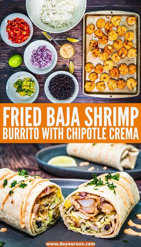 Shrimp Fajita Wrap, Fried Shrimp Burrito, Fried Shrimp Wrap, Buffalo Shrimp Wraps, Shrimp Wrap Recipes Tortillas, Shrimp Crunchwrap, Surf And Turf Burrito, Shrimp Wraps Tortilla, Old Bay Shrimp Burritos