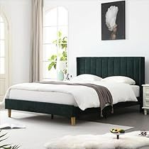 Emerald Green Bed Frame, Cozy Headboard, Covered Headboard, Fabric Covered Headboard, Bed Frame Modern, Headboard Velvet, Headboard Modern, California King Bed Frame, Bed Frame King