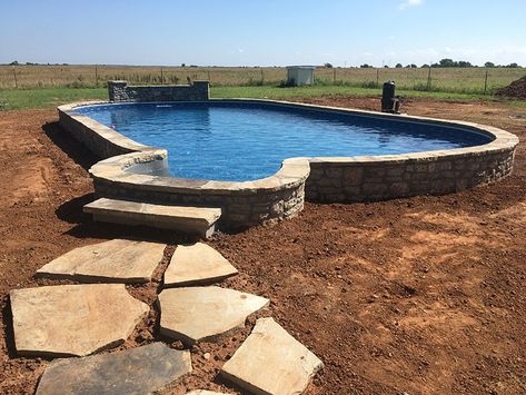 Semi Above Ground Pool Landscaping, Stealth Pool Ideas, Stealth Semi Inground Pool Ideas, Radiant Pools Semi Inground, Pool Surround Ideas, Stealth Pool, Diy Inground Pool, Semi Above Ground Pool, Semi Inground Pool Ideas