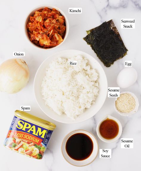 Asian Spam Recipes, Kimchi Rice Recipe, Spam Rice Recipe, Kim Chee Fried Rice, Spam And Rice Bowl, Spam And Rice Recipes, Korean Spam, Spam Rice Bowl, Kimchi Meals