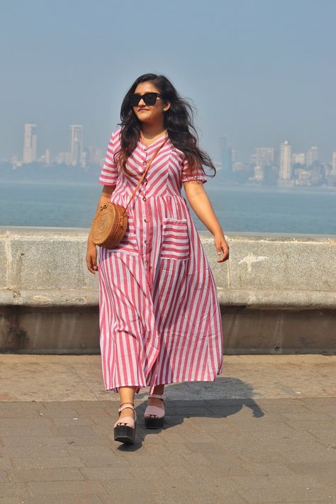 2 Beach Vacation Looks, Shreya Solanki, fashion blogger, indian fashion blogger, beach outfit, stripes, striped dress, pink and white stripes, beach outfit ideas, beach look, maxi dress, summer outfit ideas Vacation Outfits Indian Women, Vacation Outfits Indian, Dress For Vacation Outfit Ideas, Beach Long Dress, Maxi Dress For Beach, Indian Beach Outfit, Indian Beach Wear For Women, Dresses For Beach Vacation, Beach Resort Outfits