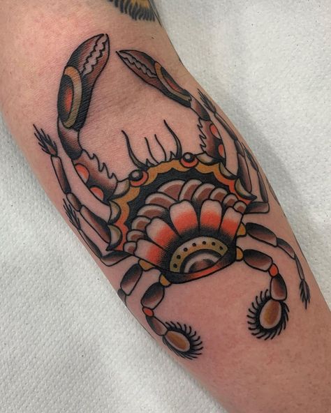 Crab Eye Tattoo, Traditional Coral Tattoo, Japanese Lobster Tattoo, Lobster Trap Tattoo, American Traditional Tattoos Sea Life, Neo Traditional Crab Tattoo, American Traditional Ocean Theme Tattoo, American Traditional Crab Tattoo, Crab Tattoo Traditional