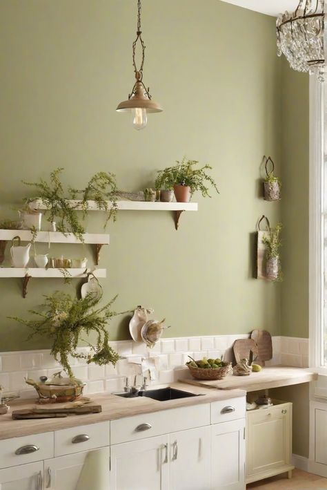 home decor interior design, home interior design, kitchen designs, living room interior Light Sage Green Kitchen Walls, Pistachio Colored Kitchen, Light Green Walls Kitchen, Cream Kitchen With Green Walls, Country Kitchen Sage Green Walls, Pastel Green Kitchen Walls, Soft Green Kitchen Walls, Pistachio Kitchen, Kitchen Green Walls