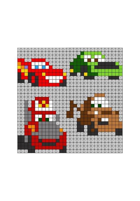 Car Hama Beads, Pixel Art Lightning Mcqueen, Cars Perler Beads, Lightning Mcqueen Perler Beads, Movie Perler Bead Patterns, Lightning Mcqueen Crochet Pattern, Hama Beads Car, Car Perler Beads, Cars Cross Stitch