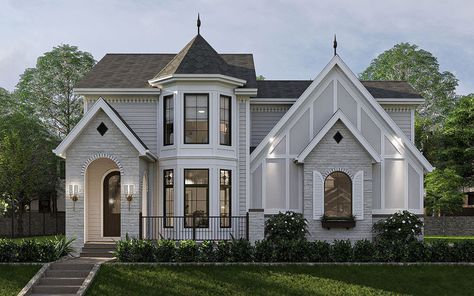 3 Beds, 2 Baths, 2 Stories, 2 Car Garage, 1720 Sq Ft, Victorian House Plan. Modern Victorian Style House, Modern Victorian House, Victorian Home Exterior, Pool House Shed, Modern Victorian Homes, Modern Victorian Style, Victorian House Plan, Victorian Homes Exterior, Victorian House Plans