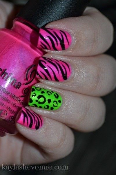 Animal Print Nails, Super Nails, I Love Nails, Neon Nails, China Glaze, Cute Nail Designs, Creative Nails, Green Nails, Love Nails