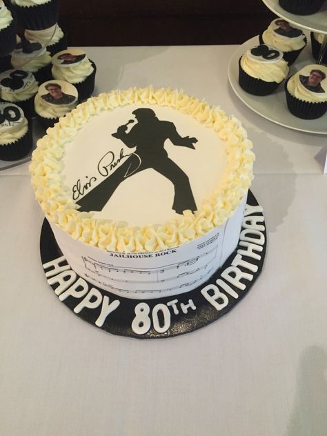 Elvis Cakes Ideas, Elvis Themed Cake, Elvis Cake Decorated, Elvis Themed Birthday Cake, Elvis Presley Cake Design, Elvis Presley Cake Ideas, Elvis Birthday Cake, Elvis Cupcakes, Elvis Birthday Party